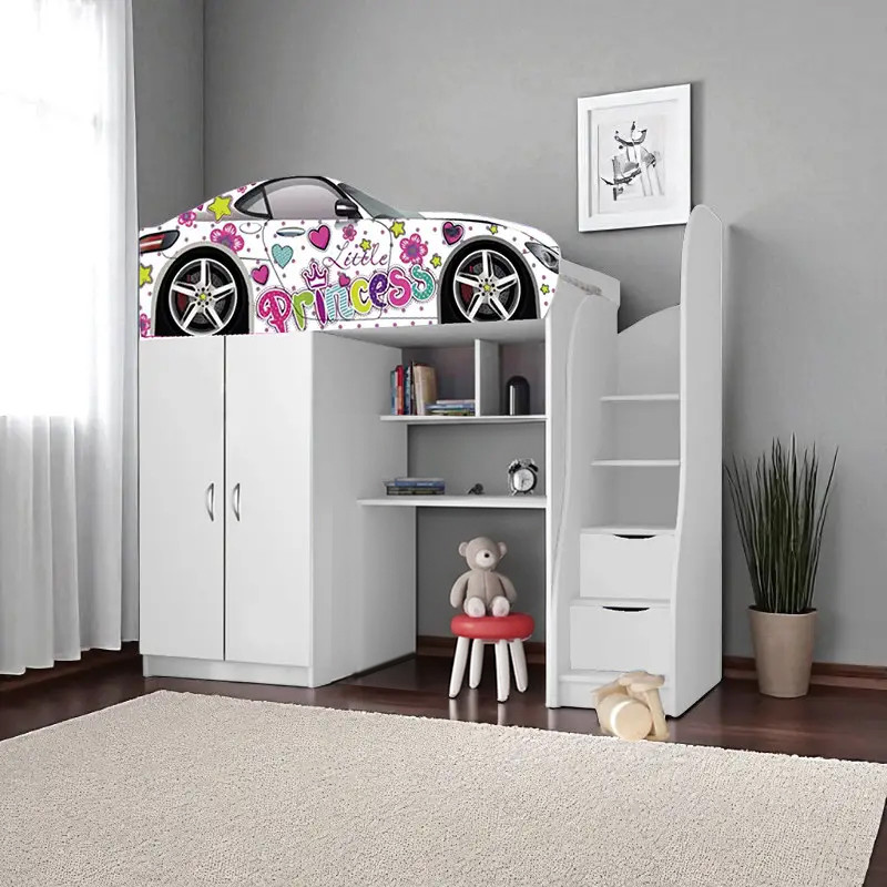 Ліжко горище Принцеса Бренд, ліжко горка з робочою зоною, ліжко кімната з шафою, фото 1