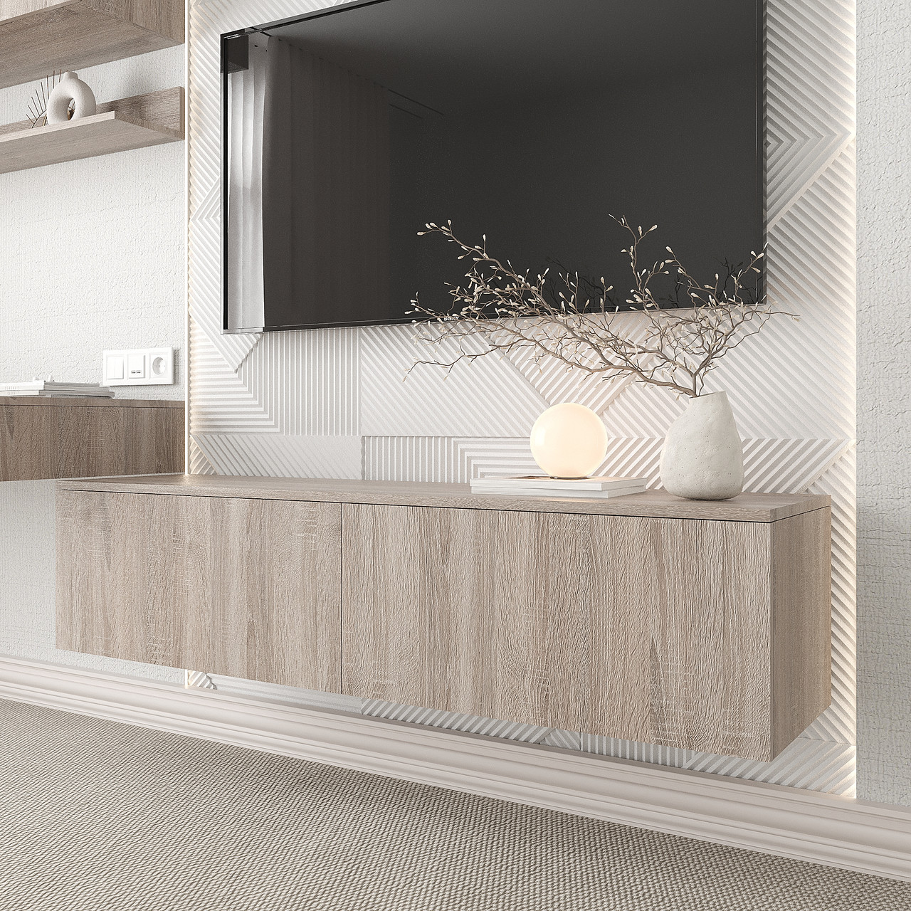 Тумба під телевізор Ейр 330х1400х350 мм Дуб Сонома трюфель, фото 1