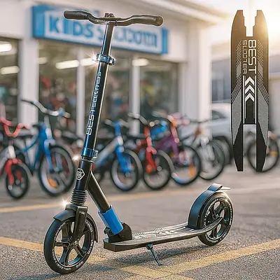 Самокат алюмінієвий двоколісний транспорт для дітей / Іграшка для катання Колеса 23 см підніжка гальмо Синій