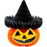 Підвісний паперовий декор на Хелловін "Гарбуз у капелюсі", 28х24 см