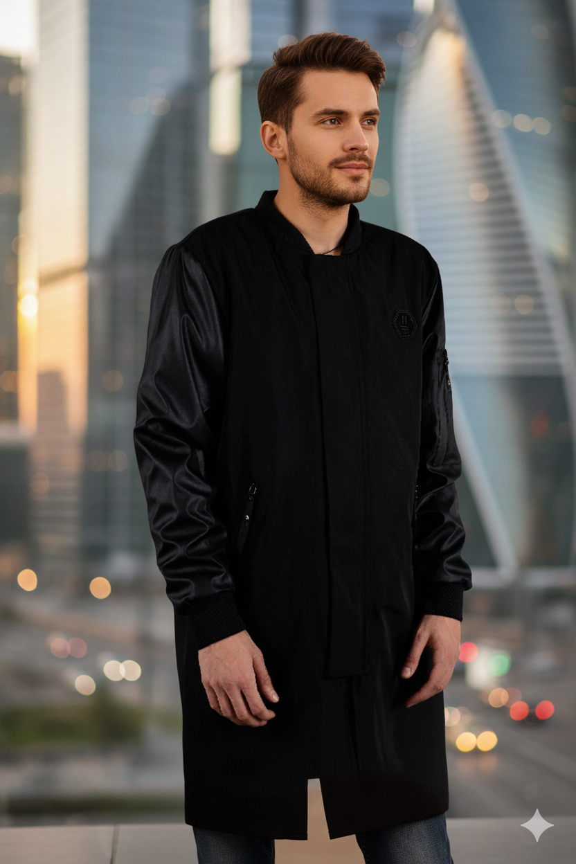 Чоловіча куртка-бомбер: осіння подовжена модель, фото 1