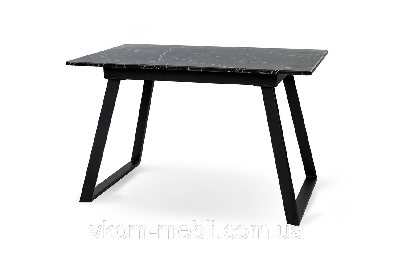 Стіл кухонний Тандем МДФ 120(+40)*75 чорний метал/мрамор чорн, фото 1