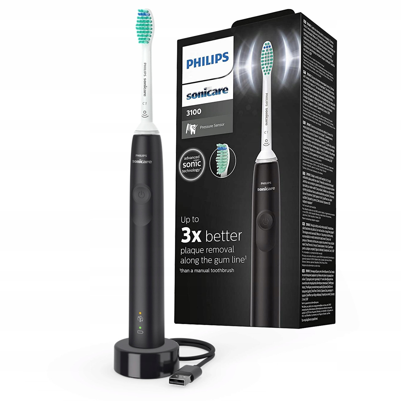 Електрична звукова зубна щітка з насадкою Philips Sonicare HX3671/14 чорна з таймером і USB зарядкою, фото 1