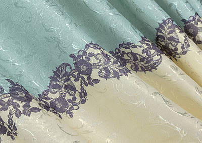 Шторна тканина льон. Висота 2,7м. Колір бежевий з бірюзовим. Код 1022ш