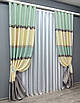 Комплект штор (2шт. 1,5х2,7м.) з тканини льон. Колір бежевий з бірюзовим. Код 1022ш 30-834, фото 3