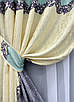 Комплект штор (2шт. 1,5х2,7м.) з тканини льон. Колір бежевий з бірюзовим. Код 1022ш 30-834, фото 5