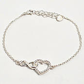 Срібний браслет жіночий з сердечком і знаком нескінченності та цирконами