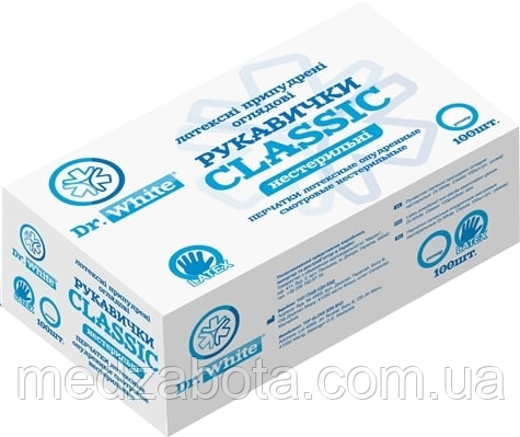 Рукавички латексні (7-8) M опудрені 100 штук Dr.White Classic, фото 1