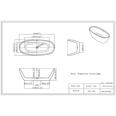 Ванна окремішня Insana Florencia 170 Slim WB 170 * 75 * 58, фото 2