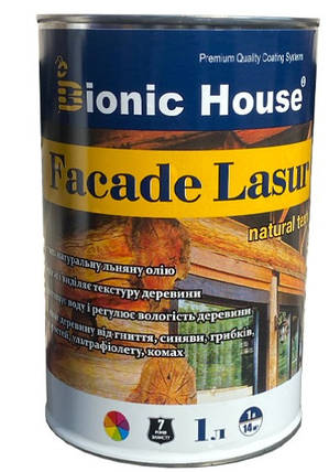 Фарба для дерева Bionic House FACADE LASUR (уп. 1 л) — Фасадна лазур на основі льняної олії в кольорі, фото 1