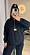 Жіночий базовий теплий осінній прогулянковий костюм двойка кофта худі штани на манжеті двосторонній фліс полар, фото 3
