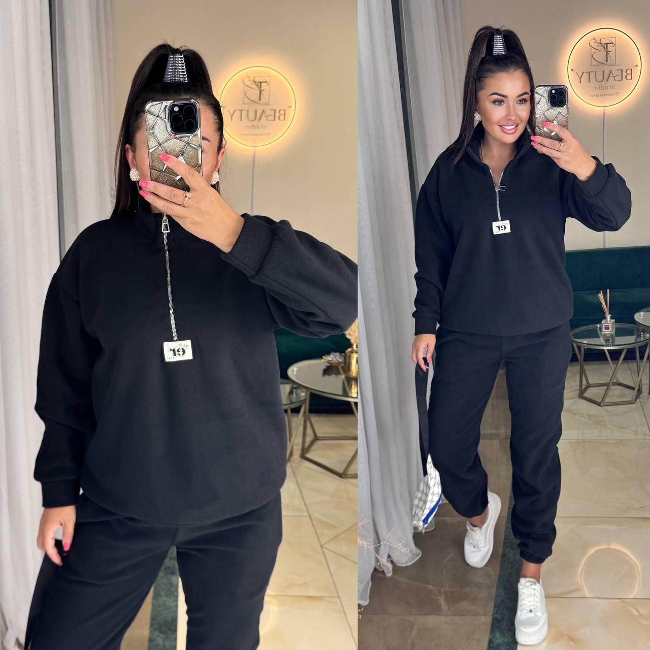 Жіночий базовий теплий осінній прогулянковий костюм двойка кофта худі штани на манжеті двосторонній фліс полар, фото 1