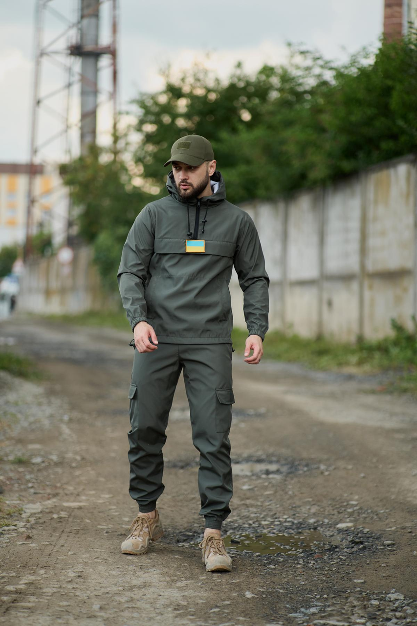 Костюм чоловічий хакі, комплект анорак-вітрівка з липучками + штани, військовий і тактичний одяг - фото 1 - id-p2745766728