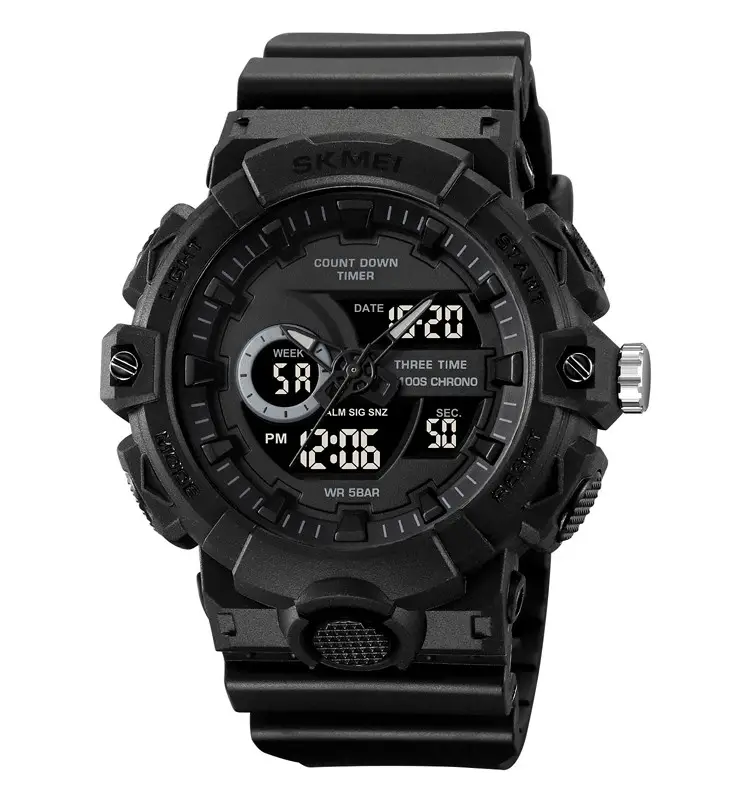 Годинник чоловічий наручний спортивний Skmei 2225 з комбінованим циферблатом (Чорний з чорним), фото 1