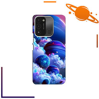 Чехол Синие Планеты для Техно Спарк 8С / Чехол с планетами на TECNO Spark 8C