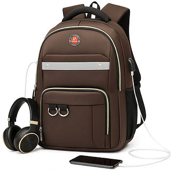 Міський рюкзак з USB портом 47х32х15см, Biaowang, Коричневий / Рюкзак туристичний / Чоловічий рюкзак