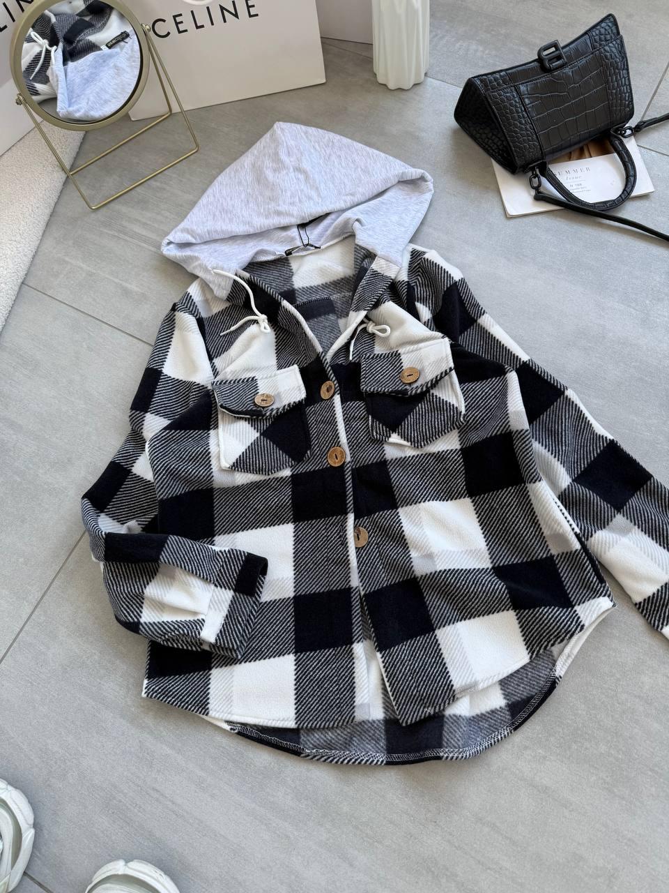 Модна жіноча картата флісова базова тепла сорочка з капюшоном в клітку осіння кофта фліс полар, фото 1