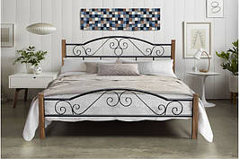 Ліжко Регіна Вуд Iron Line — металеве з дерев’яними ніжками та ламелями