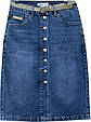 Модна джинсова спідниця на ґудзиках синього кольору довжина 60 см, фото 6