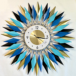 Безшумний гарний годинник на стіну (70 cм) в спальню вітальню "Етно-G" NC золотистий