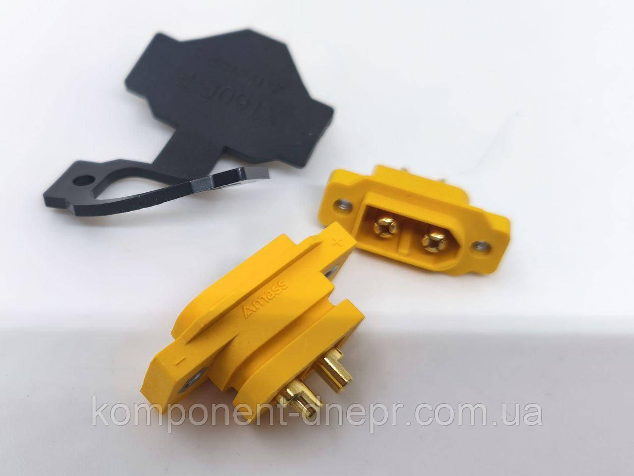 Роз'єми живлення Amass XT60E, 500В, 60А, 2-х контактні, комплект (штекер+гніздо), AWG12, жовті, фото 1