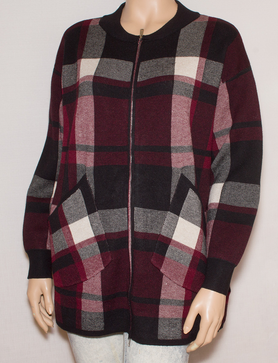 Кардиган кофта бордо на блискавці жіночій 2XL/3XL