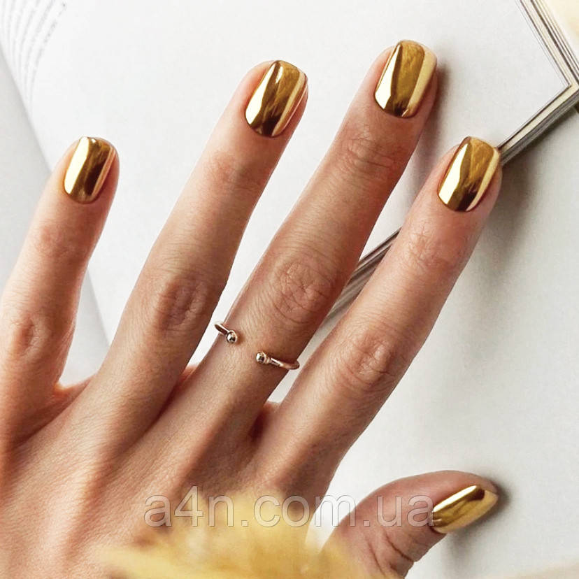 Накладні нігті 24 шт. дзеркальні, золоті + клейові стики для нігтів, типси квадрат для манікюру, фото 1