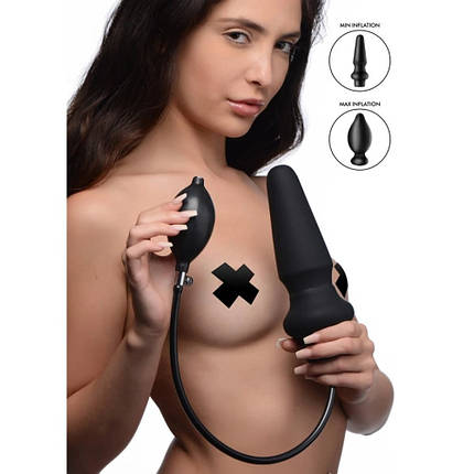 Анальна пробка Master Series Ass-Pand з накачуванням та грушею, чорна, фото 2