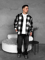 Мужская рубашка оверсайз в клетку весення осення черно-белая