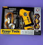 Шуруповерт іграшковий дриль T 016 A захисні окуляри, 3 насадки, лінійка, в коробці, фото 3