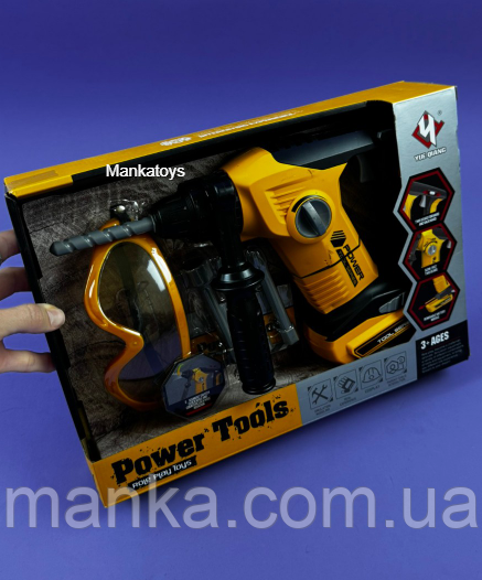 Шуруповерт іграшковий дриль T 016 A захисні окуляри, 3 насадки, лінійка, в коробці, фото 1