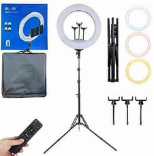 Кільцева LED лампа для студійного освітлення Ring RL-21 з пультом та штативом, фото 3
