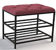 Банкетка для взуття 50см. велюр червоний, каркас чорний