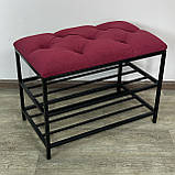 Банкетка для взуття 60см. велюр червоний, каркас чорний, фото 2
