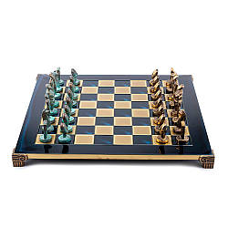 Шахи “Острів Пасхи”, фігури бронза, синя дошка, 44х44 см