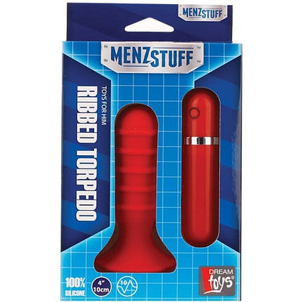 Анальна пробка з вібрацією Dream Toys Menzstuff Ribbed Torpedo, червона, фото 2
