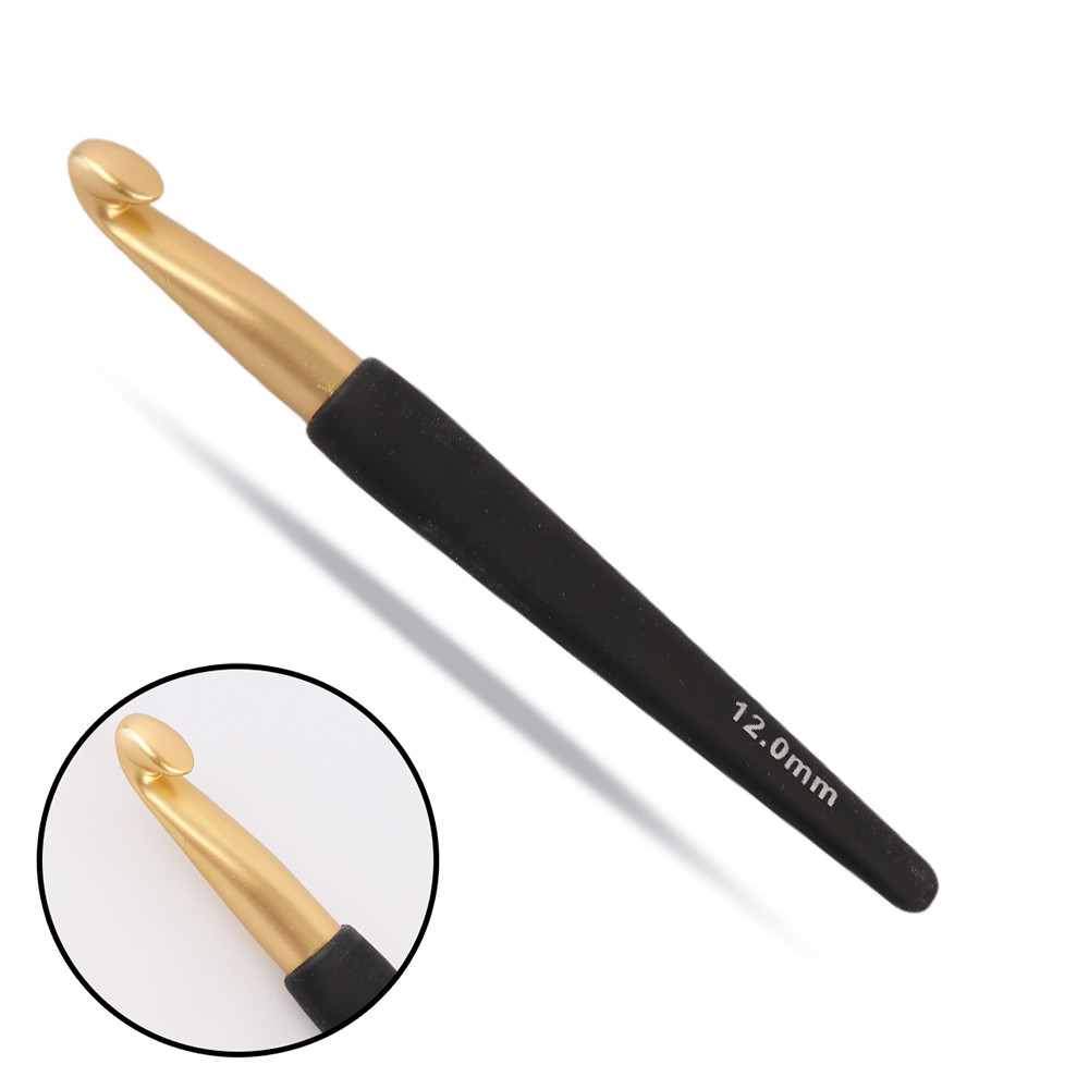 Гачок алюмінієвий із чорною ручкою та золотим наконечником, 12.0 мм, KnitPro, фото 1