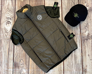 Жилет чоловічий Stone Island безрукавка Стон Айленд зелений стьобаний однотонний демісезон весна осінь