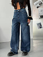 Син-і джинси жіночі прямого крою з декоративними розрізами з боків 34 36 38 40
