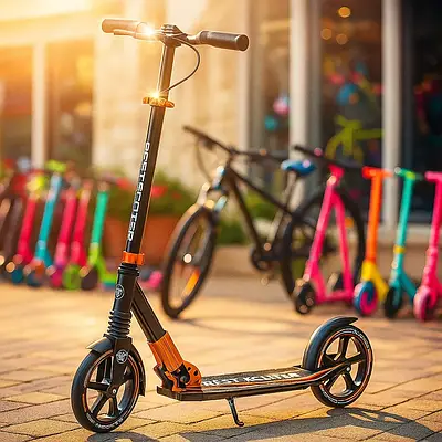 Самокат прогулянковий транспорт для підлітка і дорослого з фарою PU колесами і гальмом двоколісний Помаранчевий