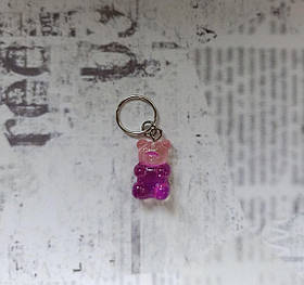 Пірсинг для волосся кільце  з декором "Ведмедик рожевий з фіолетовим" прикраса для волосся