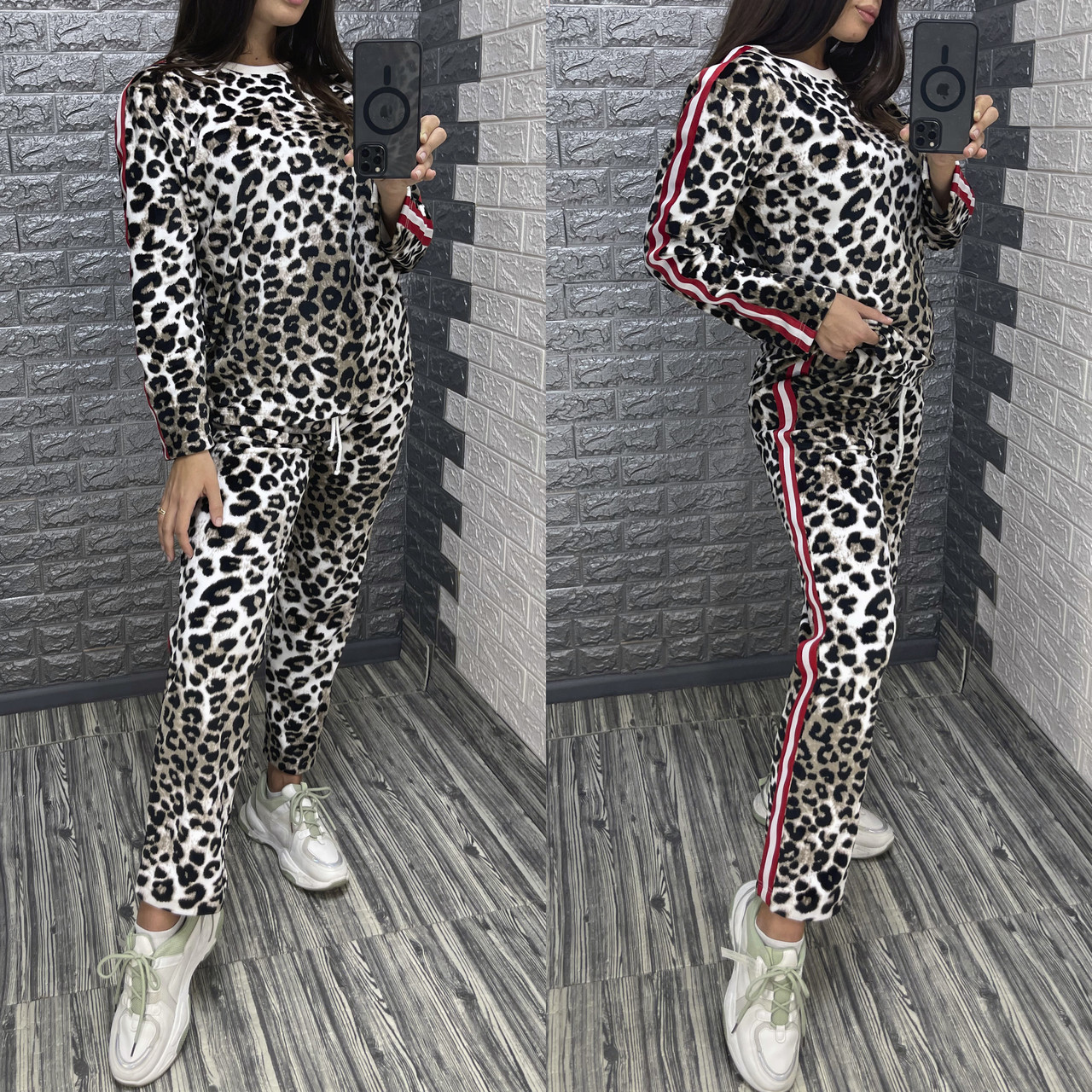 Леопардовий велюровий костюм з лампасами, фото 1