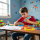 Набір 3D-ручка з трафаретами та планшетом, від мережі, 3DPEN-6, Синій / Дитяча 3д ручка / Набір для творчості, фото 5