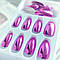 Накладні нігті 24 шт. дзеркальні, фуксія + клейові стики для нігтів, типси мигдаль для манікюру, фото 3