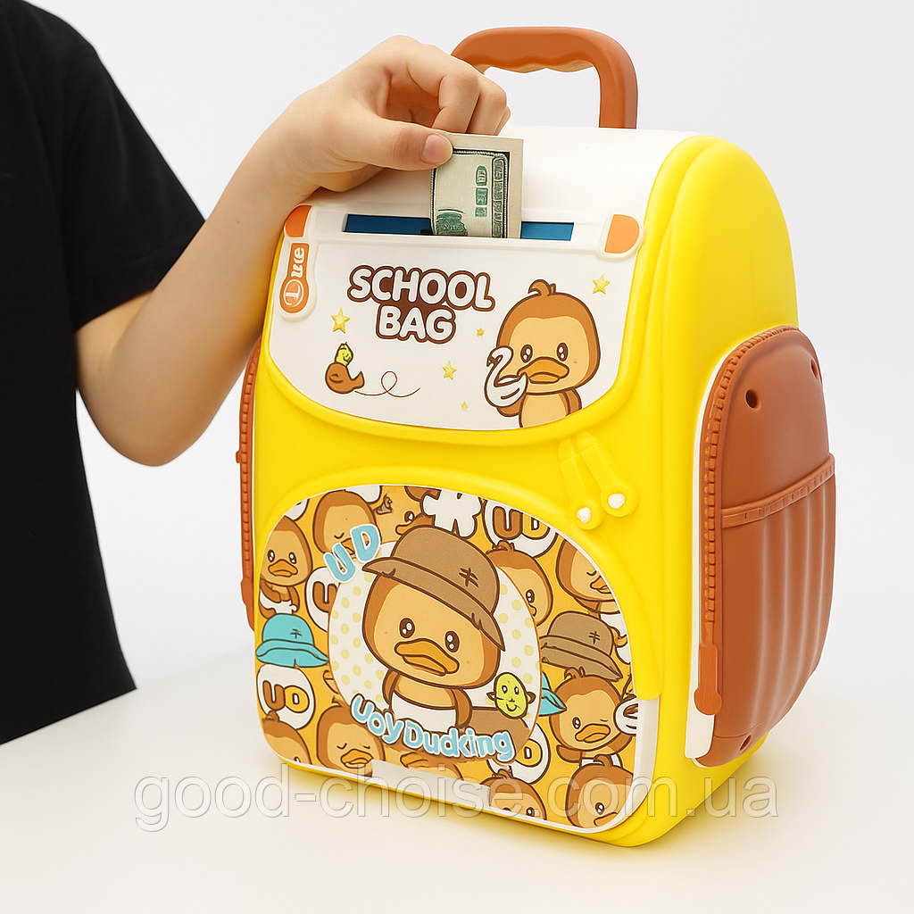 Електронна скарбничка з кодовим замком  19х13х13 см / Дитяча скарбничка рюкзак/ Копілка з купюроприймачем, фото 1