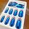 Накладні нігті 24 шт. дзеркальні, сині + клейові стики для нігтів, типси мигдаль для манікюру, фото 2
