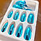 Накладні нігті 24 шт. дзеркальні, бірюзовий + клейові стики для нігтів, типси мигдаль для манікюру, фото 2