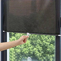 Рулонная солнцезащитная шторка на окно 125х58см, Черная / Рулонная штора от солнца на пластиковые окна