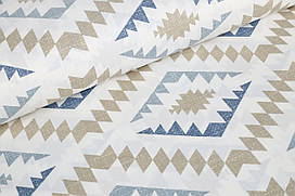 Ранфорс 240 см Сканді бежево-синій на білому