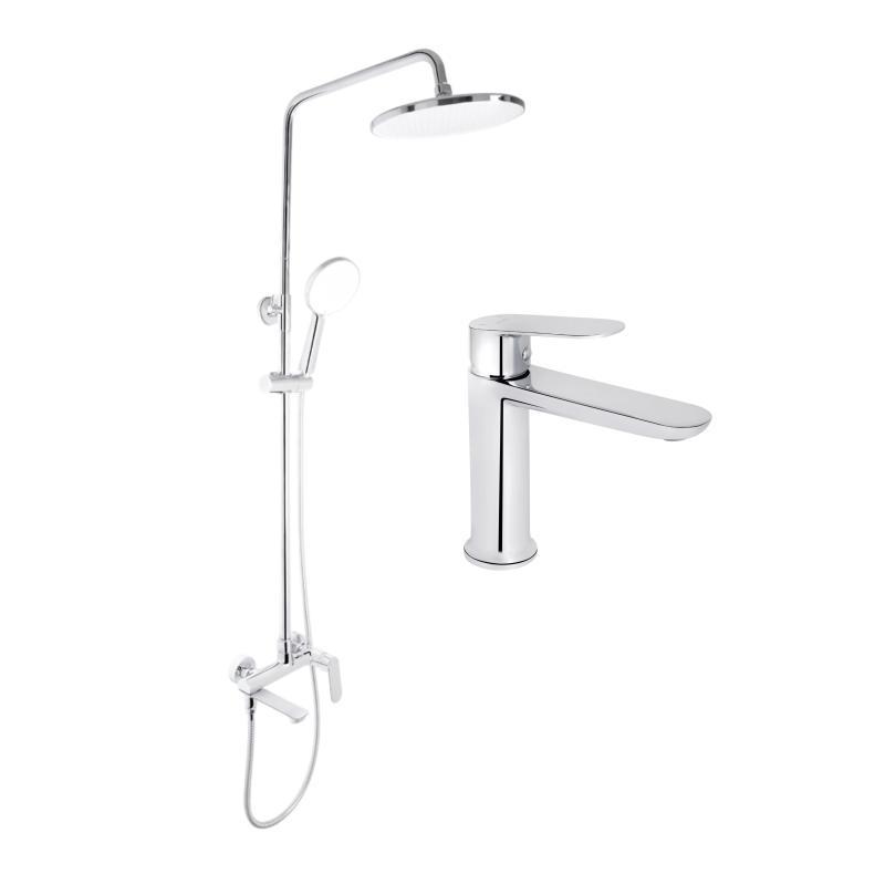 Акційний набір для душової кімнати Qtap Evia Змішувач для раковини QTEVI2701CRM47576 Chrome+Qtap Evia Душева, фото 1